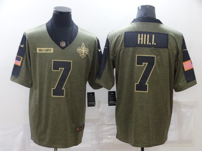 Men New Orleans Saints #7 Taysom Hill green Nike Olive Salute To Service Limited NFL jersey